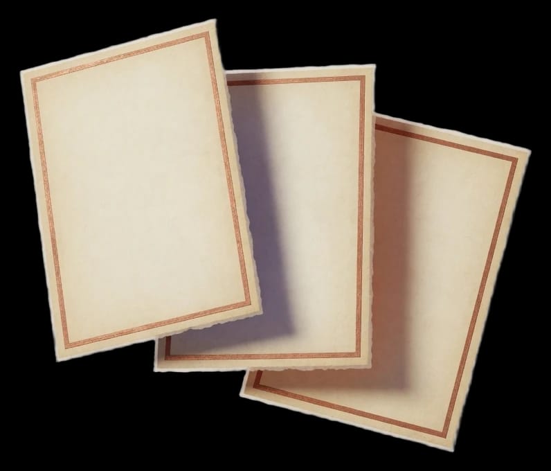 Three layered cream prompt cards with terracotta accents floating without a background